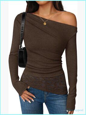 Long Sleeve Off Shoulder Boat Neck Slim Fit Blouse Y2K Casual Top